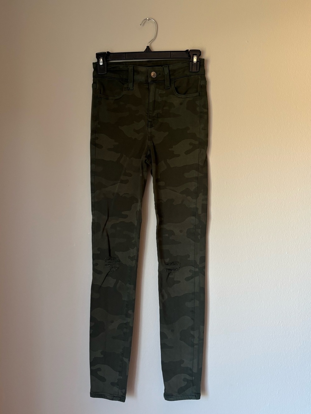 American Eagle Outfitters Olive Camo High-Rise Skinny Jeans